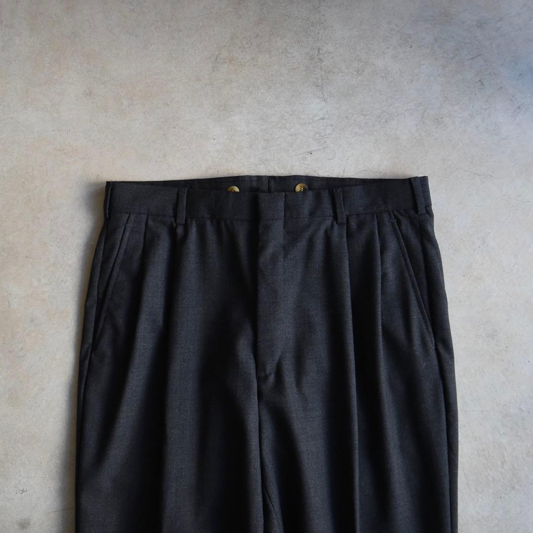 90s ランズエンド ウール ツータックスラックス チャコールグレーW34L30