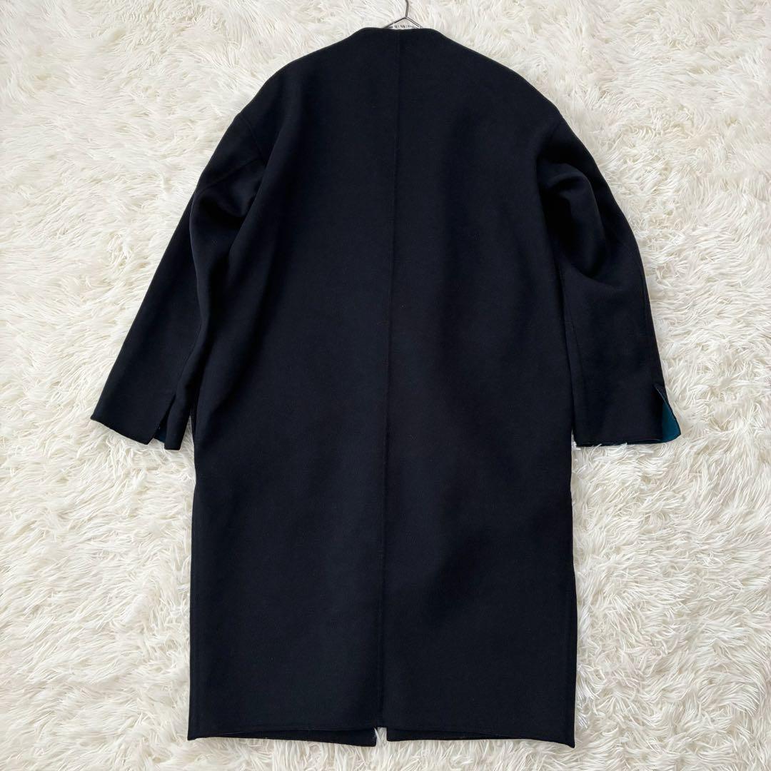 エンフォルド ウールリバーノーカラーコート バイカラー　36 コクーン