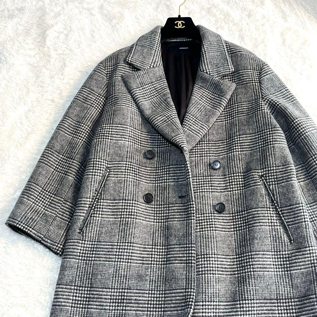 美品　フレームワーク　ダブルブレスト　ウール　チェスターコート　グレンチェック