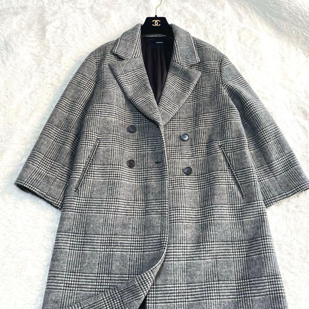 美品　フレームワーク　ダブルブレスト　ウール　チェスターコート　グレンチェック