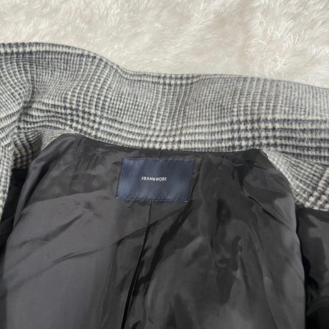 美品　フレームワーク　ダブルブレスト　ウール　チェスターコート　グレンチェック