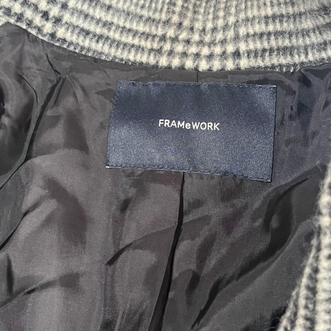 美品　フレームワーク　ダブルブレスト　ウール　チェスターコート　グレンチェック