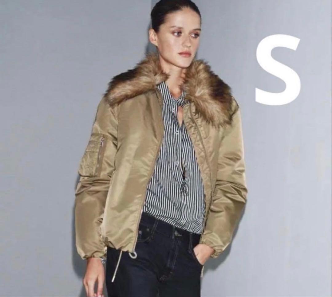 ZARA フェイクファー襟 ボンバージャケット ZW COLLECTION S