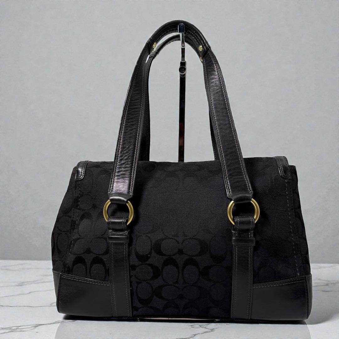 コーチ トートバッグ ターンロック シグネチャー レザー ゴールド金具 黒