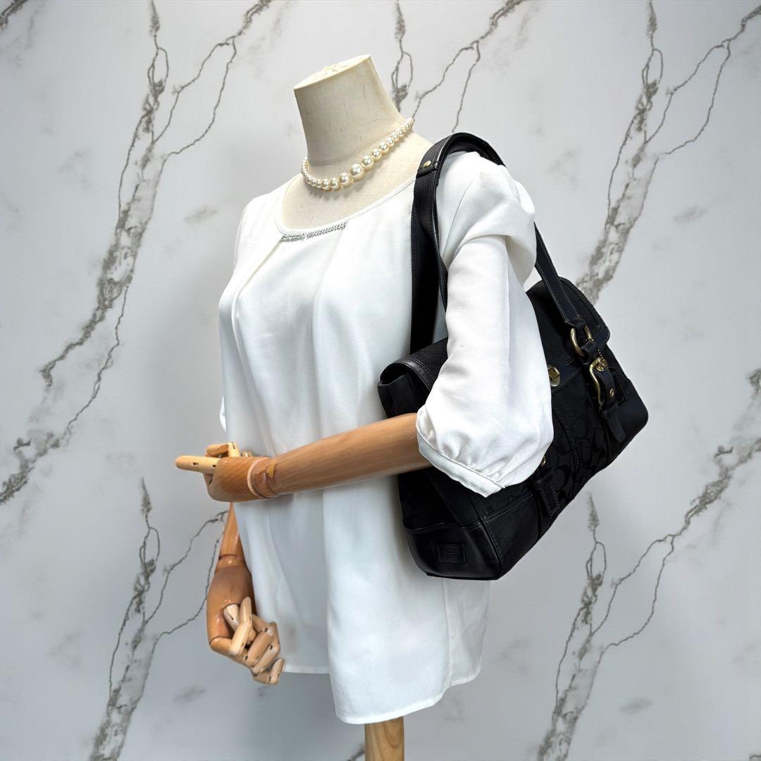 コーチ トートバッグ ターンロック シグネチャー レザー ゴールド金具 黒