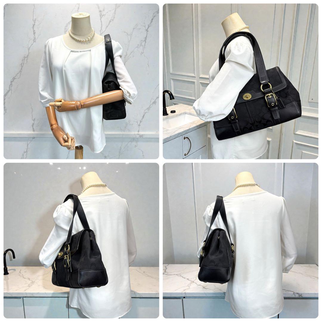 コーチ トートバッグ ターンロック シグネチャー レザー ゴールド金具 黒