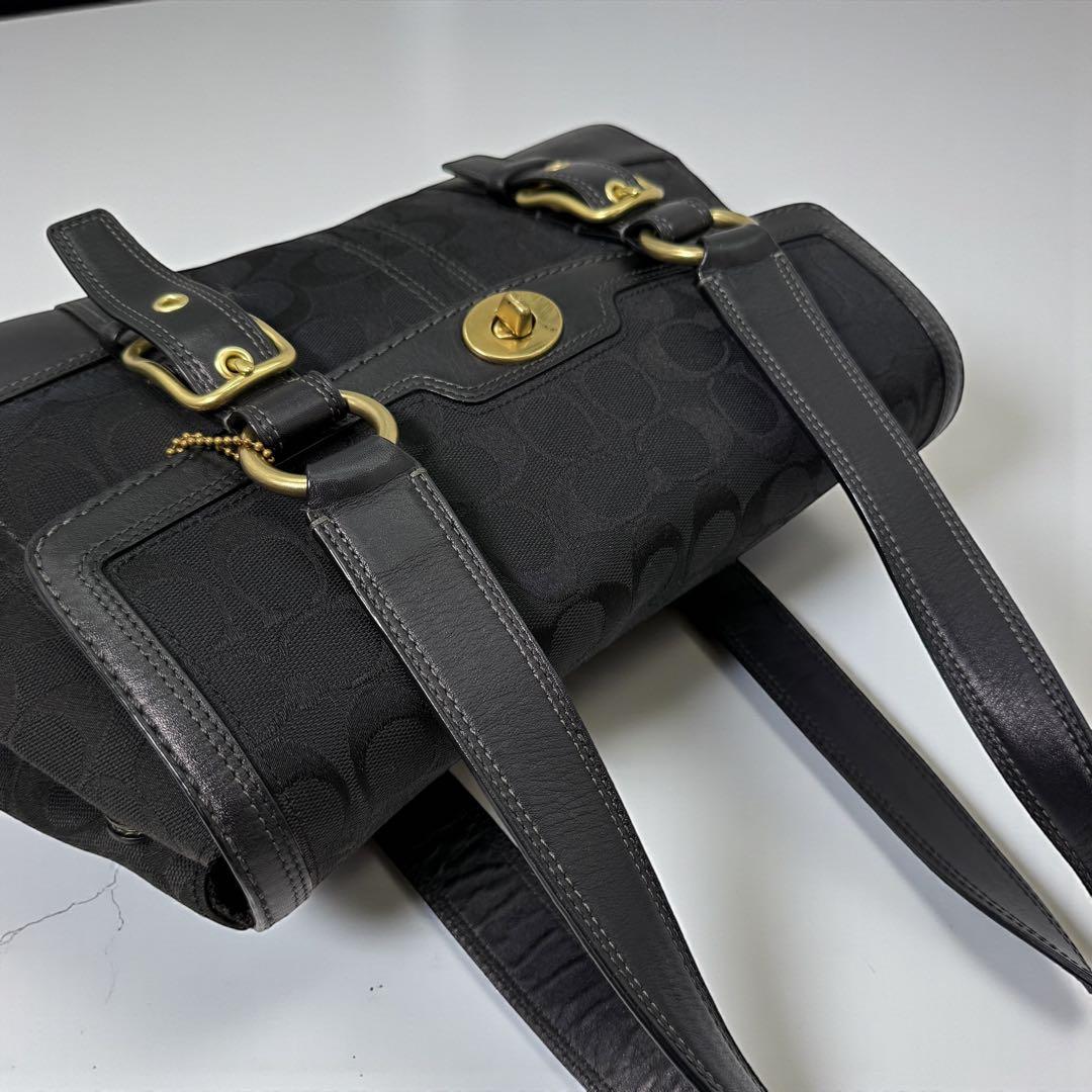 コーチ トートバッグ ターンロック シグネチャー レザー ゴールド金具 黒