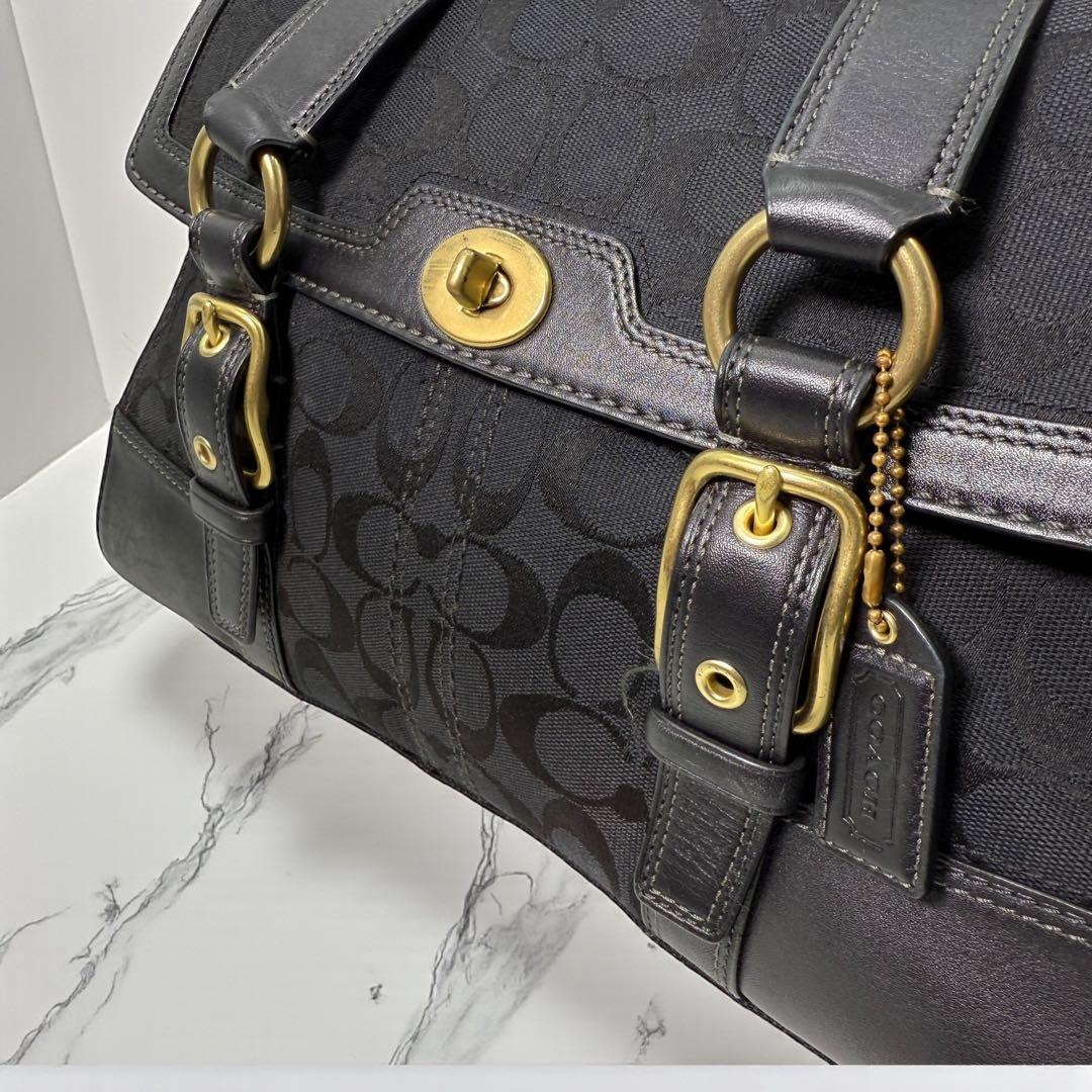 コーチ トートバッグ ターンロック シグネチャー レザー ゴールド金具 黒