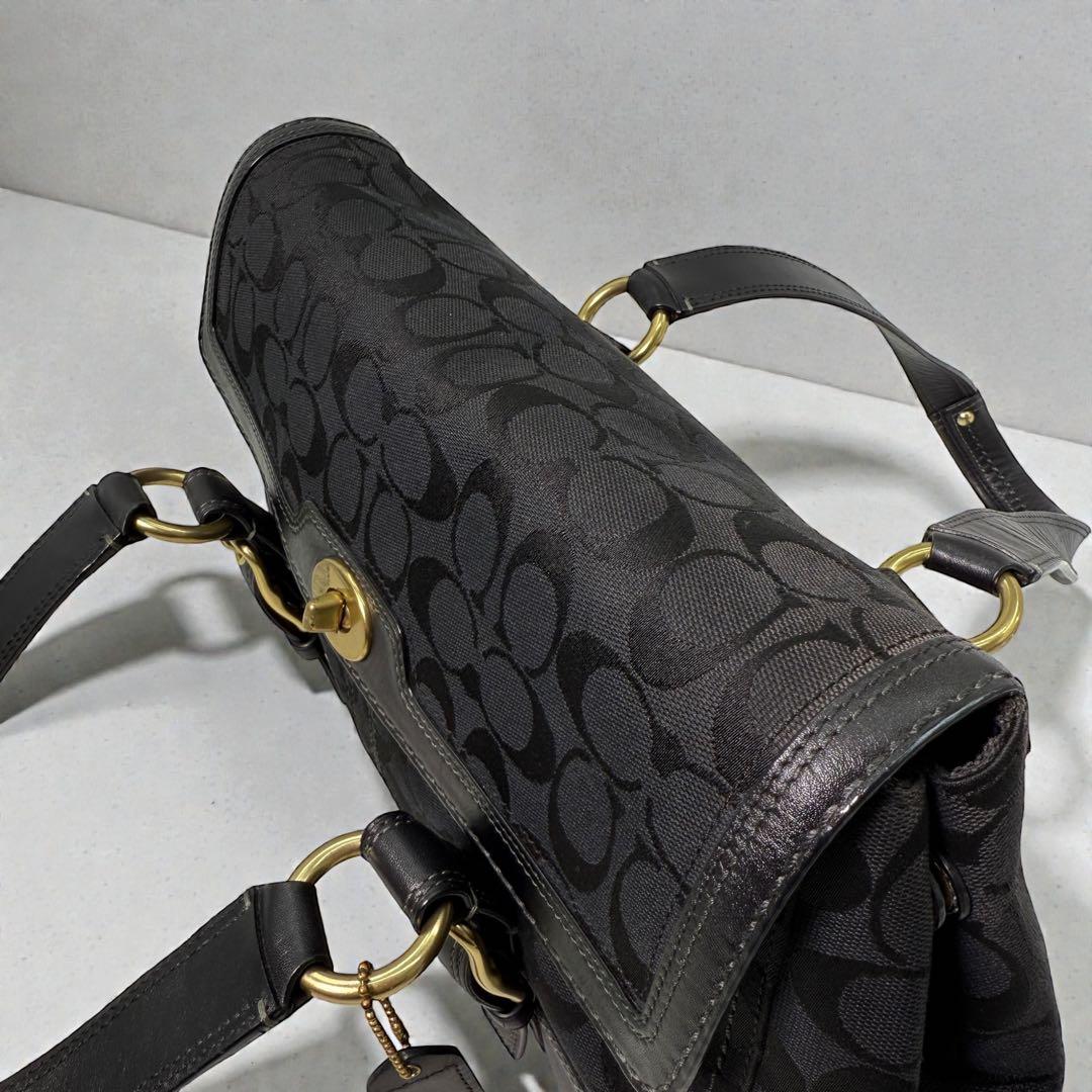 コーチ トートバッグ ターンロック シグネチャー レザー ゴールド金具 黒