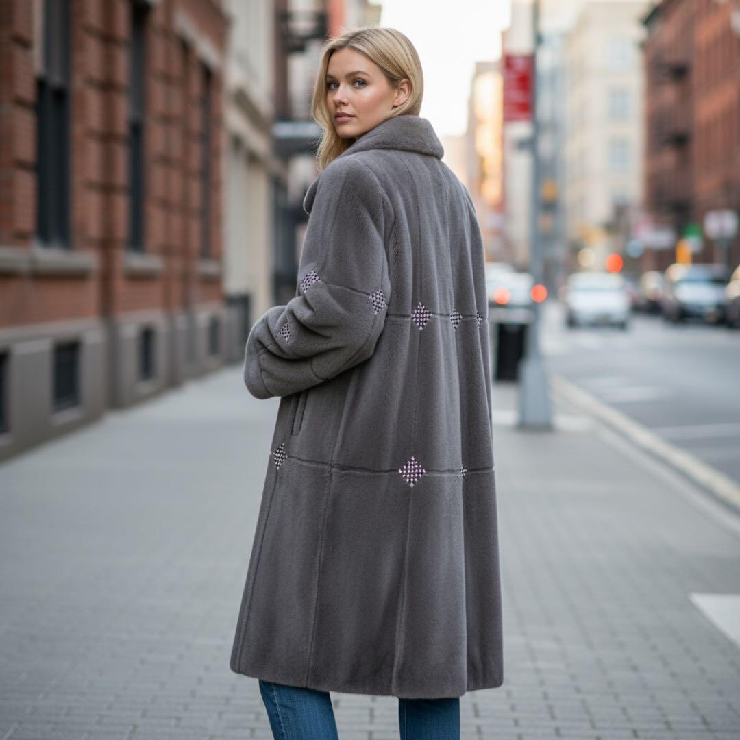 【美品】SAGA MINK 毛皮コート　ミンク　レアデザイン　裏地アート柄