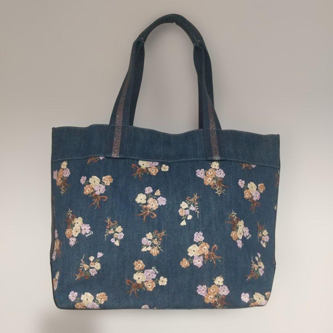 期間限定値下げ COACH デニム花柄トートバッグ 91049