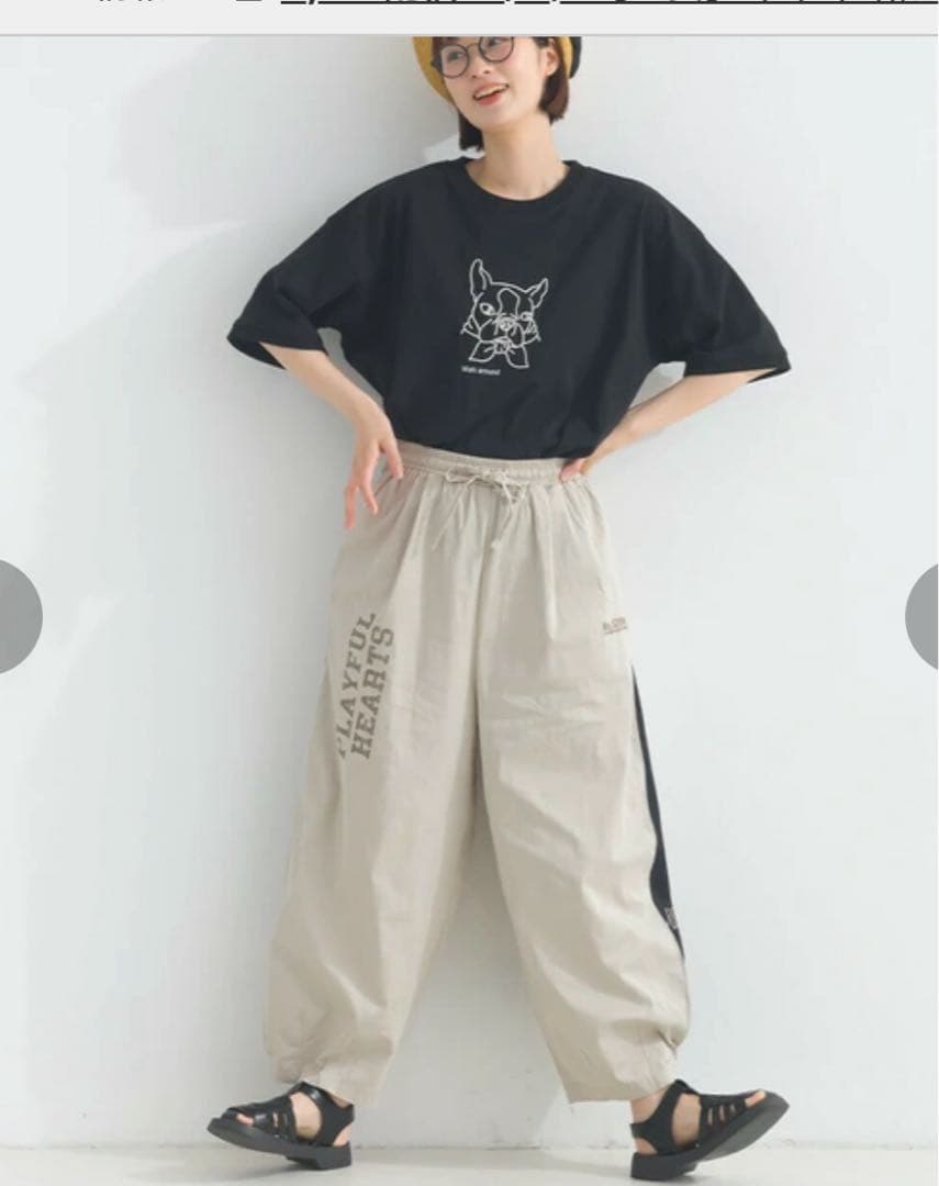 いろはサン IRIEY ツイル脇タックマルチロゴパンツ クロ ベージュ