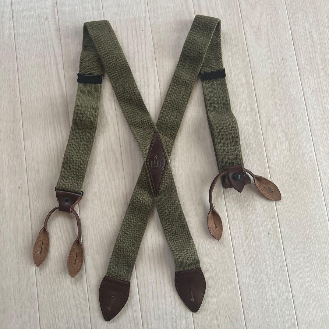 ナイジェルケーボン　オリーブグリーン サスペンダー