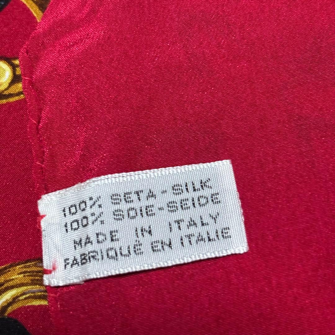 CHANELシャネル ロゴココマーク チェーン 柄シルク 100% スカーフ