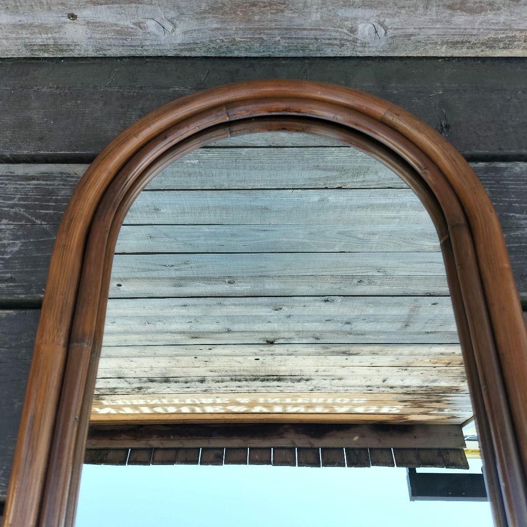 M♦ラタンミラー アンティークミラー アーチミラー 姿見 籐製