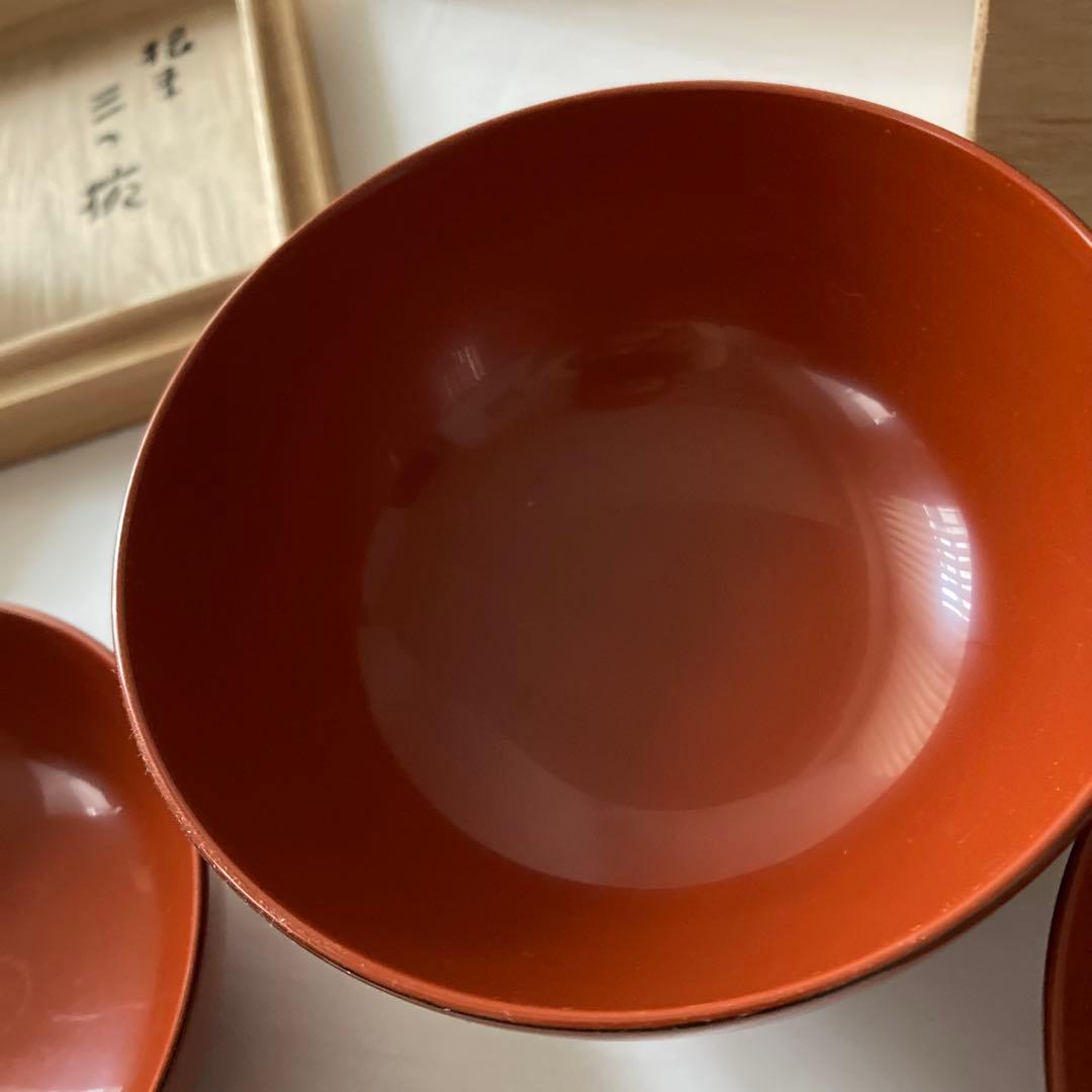 【未使用品】希少 三つ椀×2セット なかにし正 むさしの漆工芸 桐箱入り 漆器