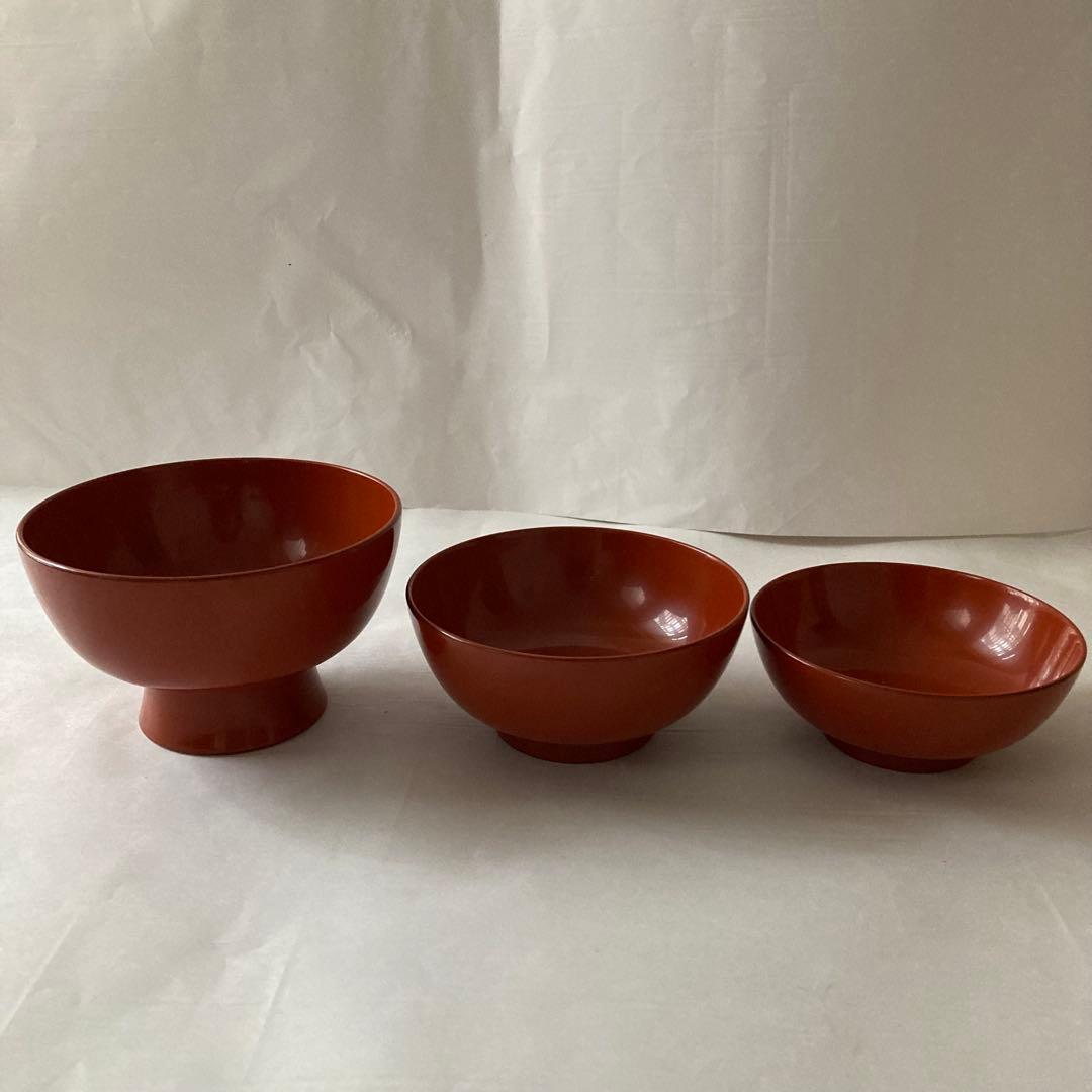 【未使用品】希少 三つ椀×2セット なかにし正 むさしの漆工芸 桐箱入り 漆器