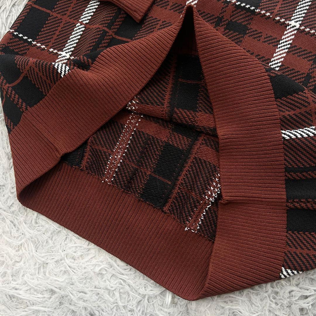 新品　パーリーゲイツ　ニット　セーター　モックネック　チェック柄　ブラウン　1