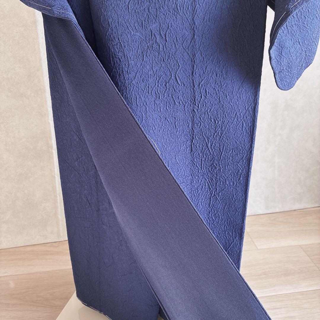 色無地　フルセット　着物　正絹　ブルー系　地紋　しつけ糸付き　一つ紋　共布　N3