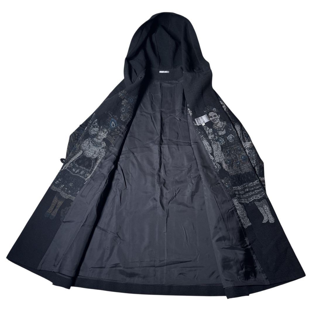 希少 トクコプルミエヴォル ウールコート 人物柄 民族衣装 刺繍調 黒 9号