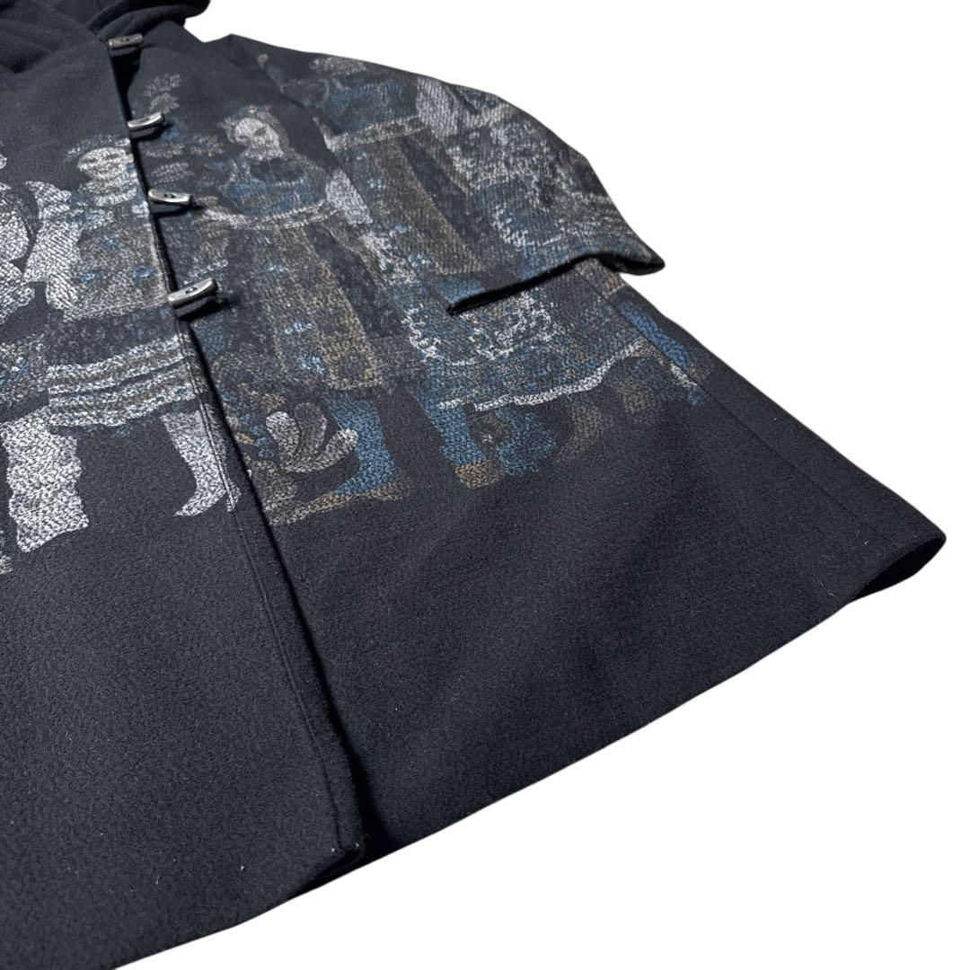 希少 トクコプルミエヴォル ウールコート 人物柄 民族衣装 刺繍調 黒 9号