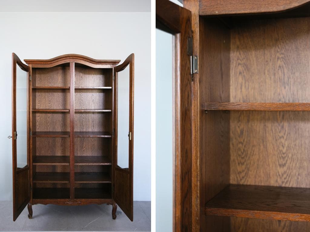 フランスアンティーク木製ブックケースキャビネット本棚/食器棚/飾り棚(90-93