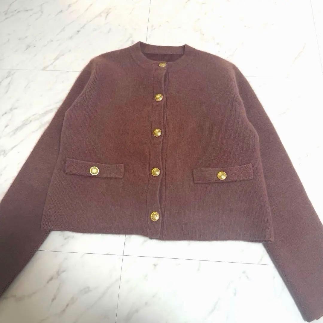 【美品】完売品✨️アニュアンス ラクーン ブレンド ノーカラー ニット ジャケット