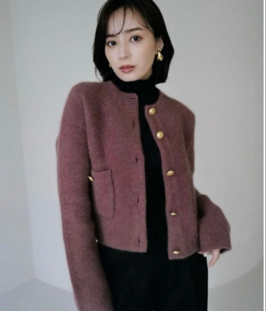 【美品】完売品✨️アニュアンス ラクーン ブレンド ノーカラー ニット ジャケット