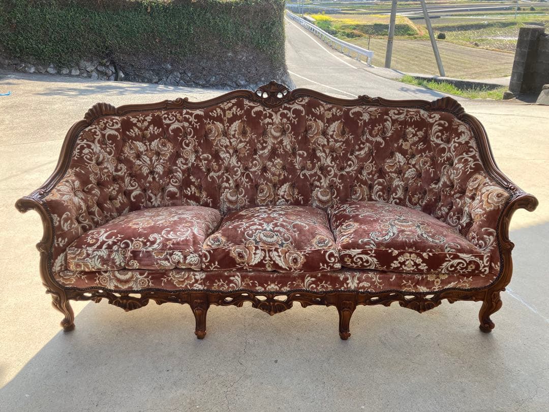 【たかの～4/3まで】イタリア製 アンティーク 3人掛けソファ＜送料込＞