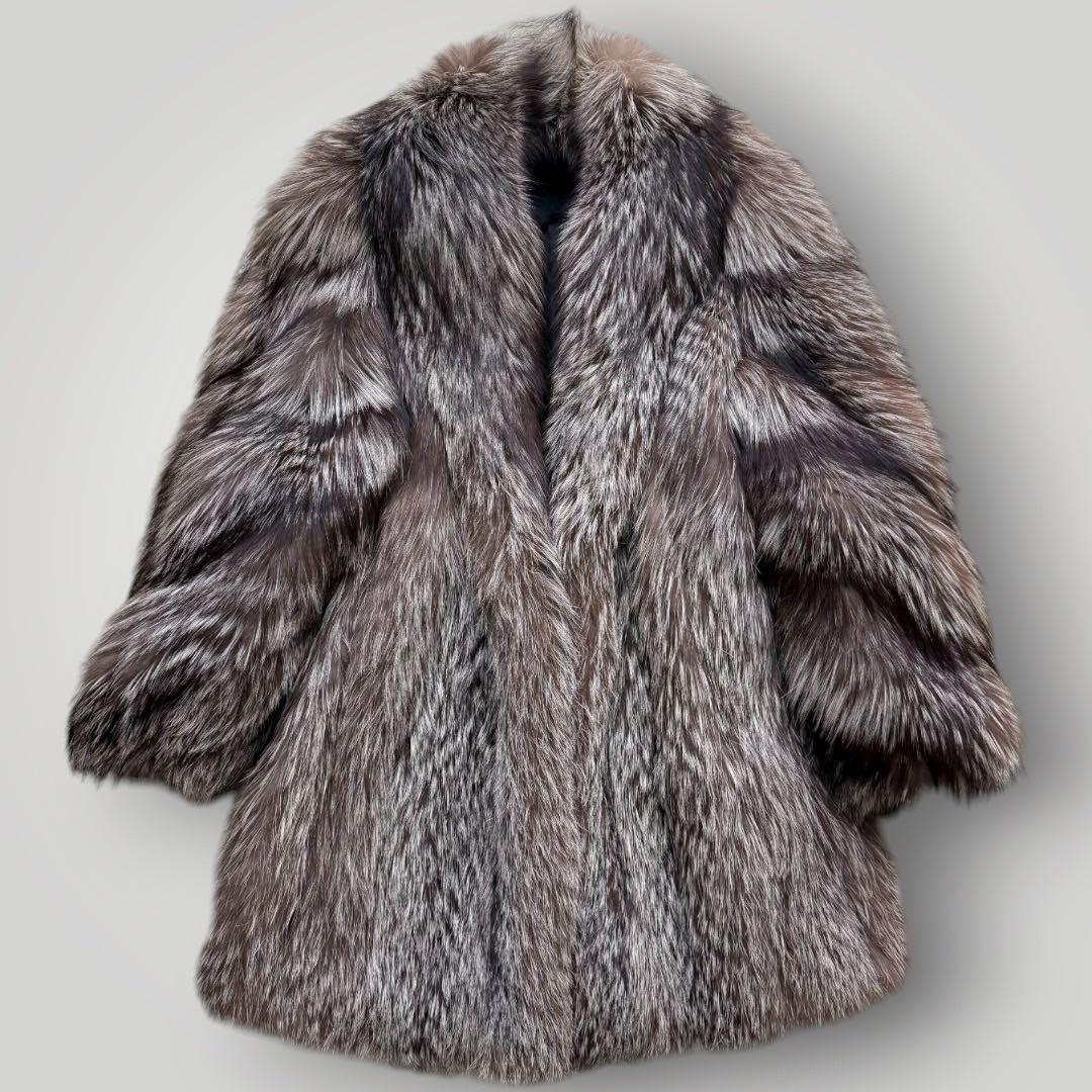 総丈100◎シルバーフォックス FOX ファーコート ふわふわ フリーサイズ