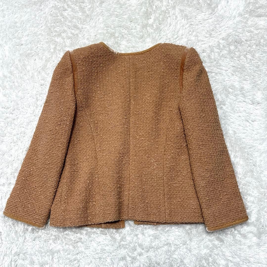 【FOXEY】フォクシー ノーカラーツイードジャケット シルク ロゴプレート