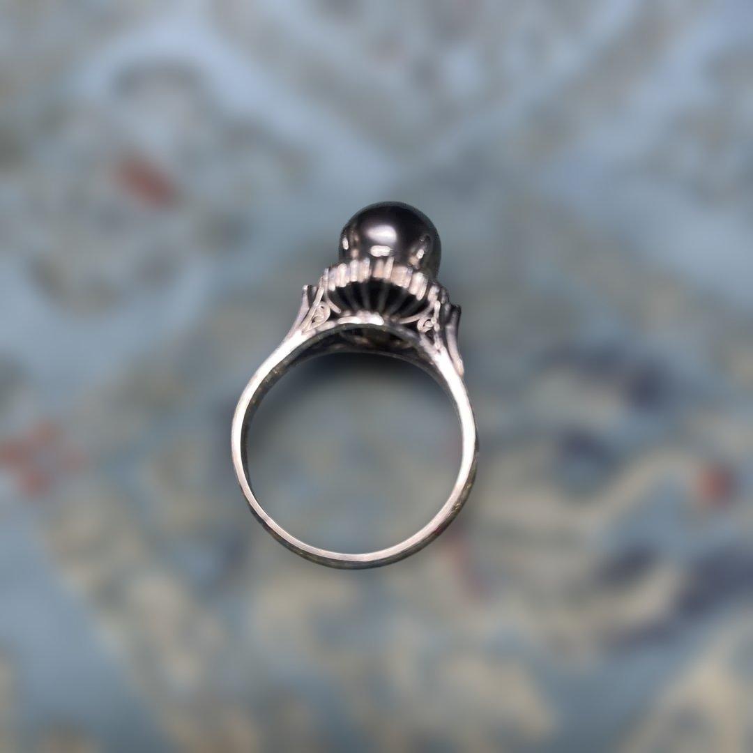 １０ｍｍ玉　黒真珠 プラチナ900リング