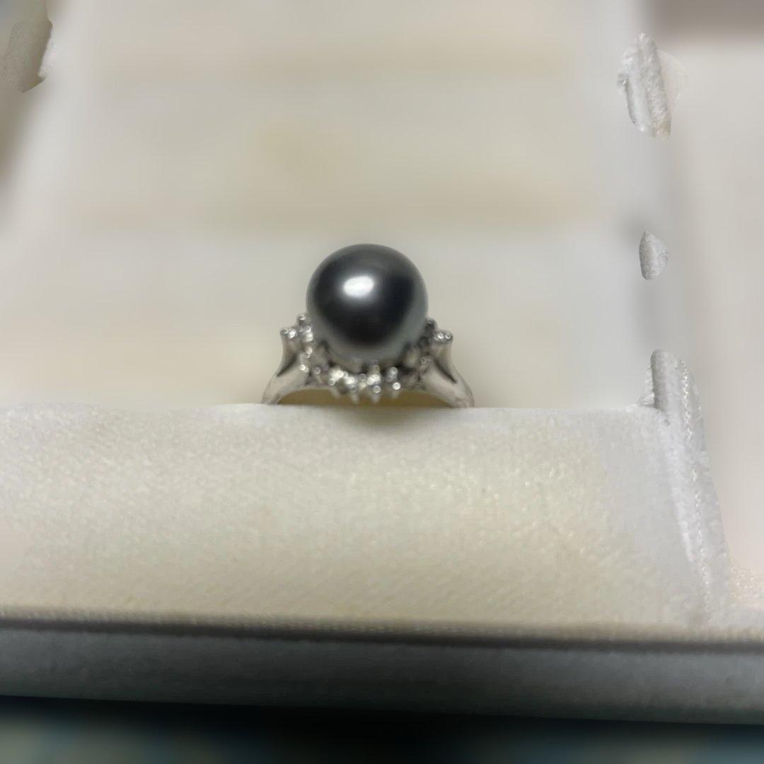 １０ｍｍ玉　黒真珠 プラチナ900リング