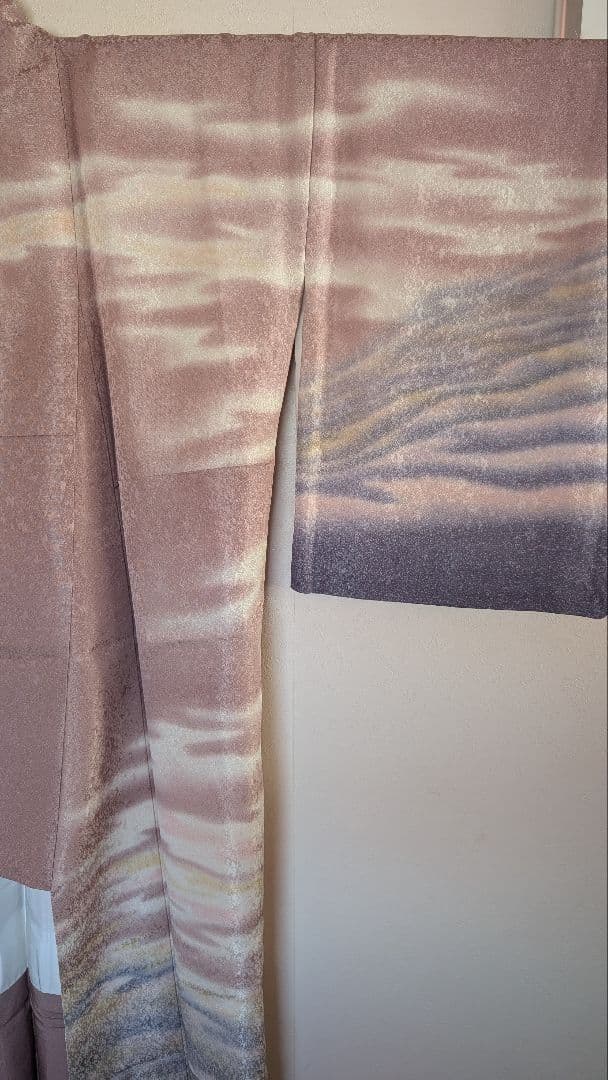 【美品•作家物】訪問着＆伊達襟•帯締め•帯揚げのセット 波模様 淡い紫色♪