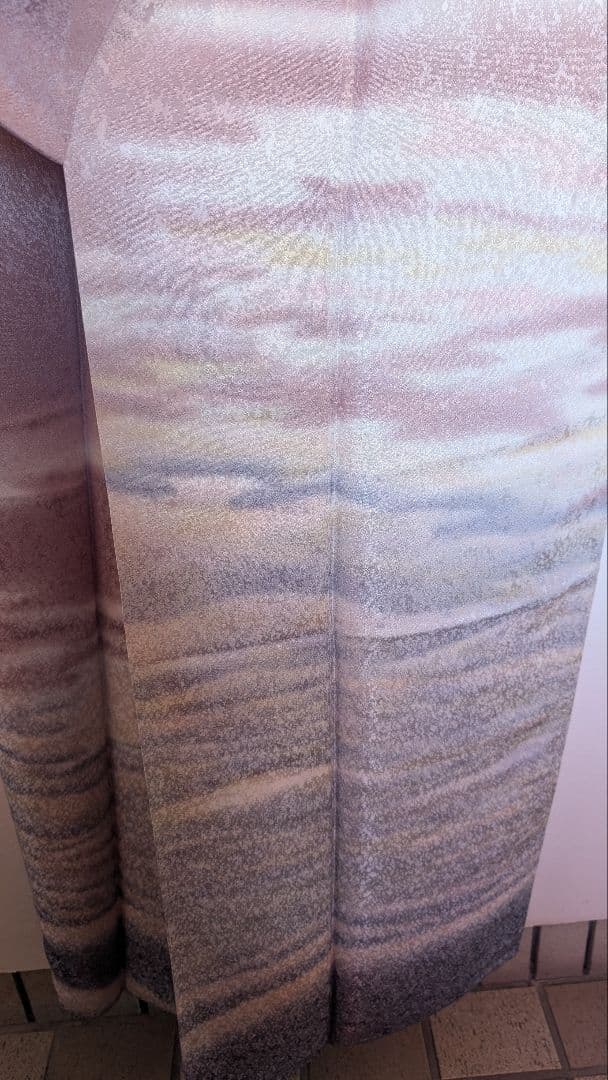 【美品•作家物】訪問着＆伊達襟•帯締め•帯揚げのセット 波模様 淡い紫色♪