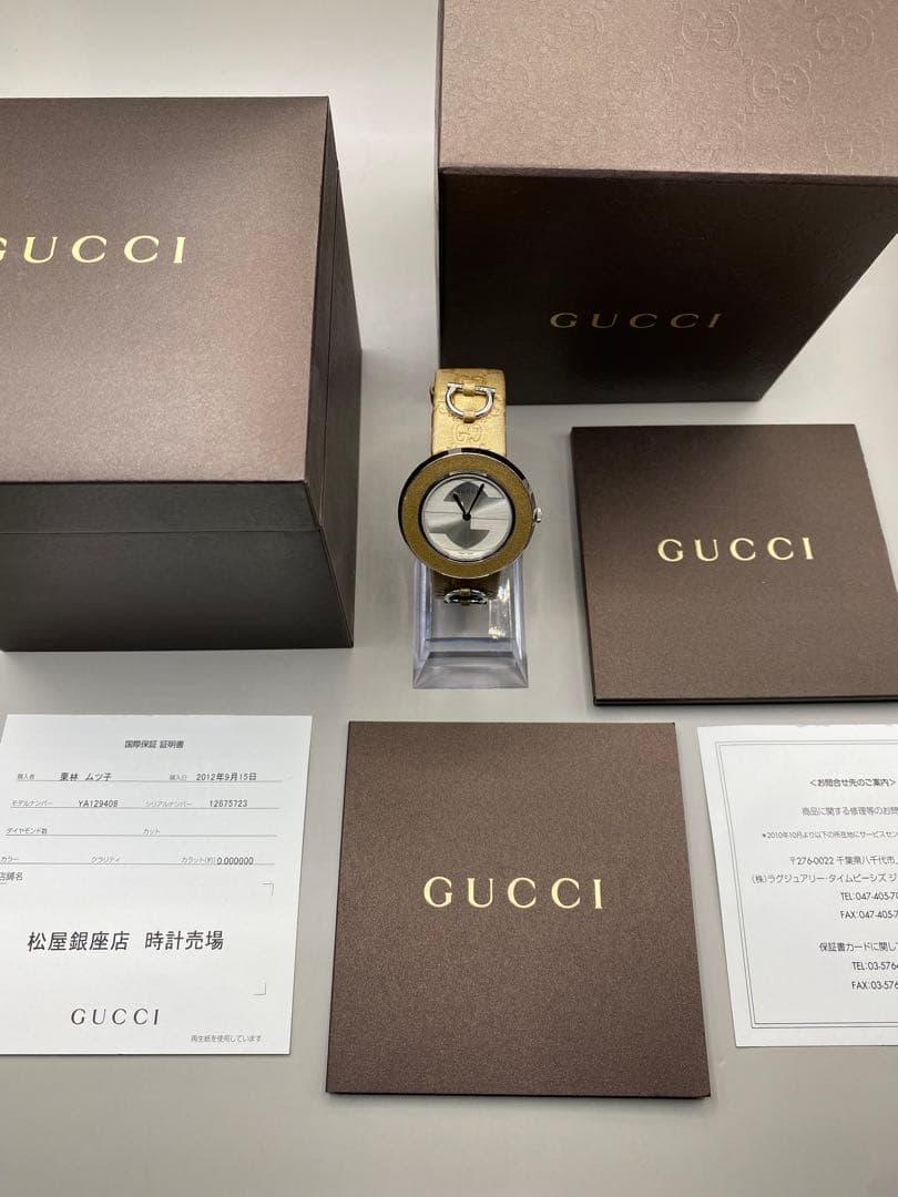 GUCCI ゴールドレザー 129.4 レディース腕時計