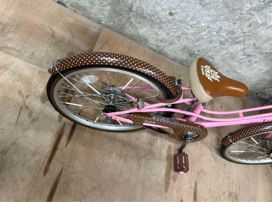 おしゃれ自転車 Regalio ピンクブラウン ドット柄 22インチ 前カゴ付き