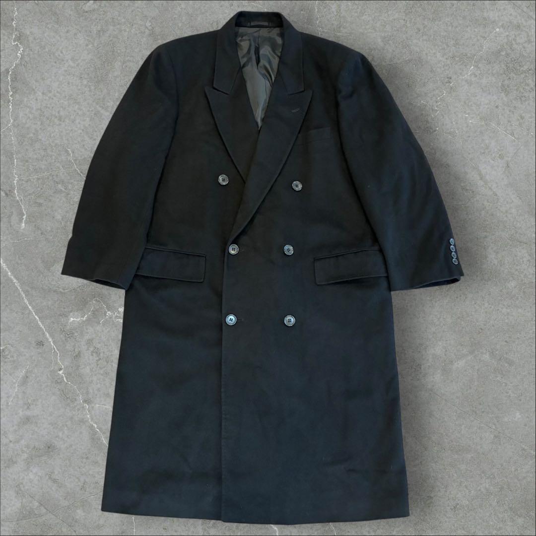 カシミア100% ダブルチェスターコート XL相当 マキシ丈 ロングコート 黒
