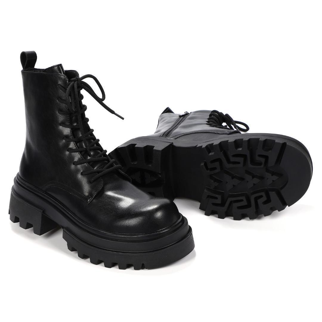 26cm/最大10cm身長UPメンズシークレットブーツ厚底靴スタイルアップジップ