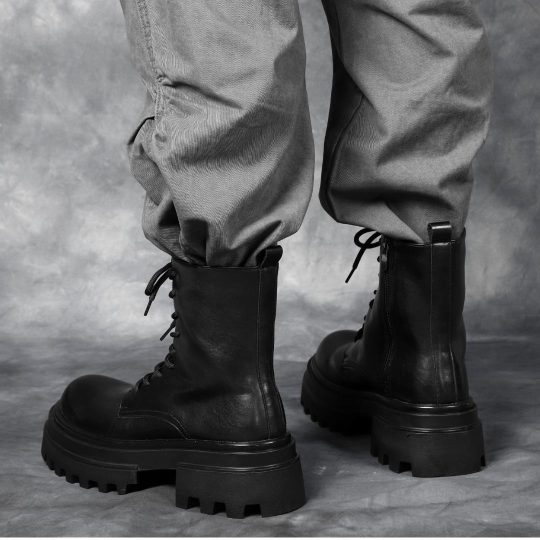 26cm/最大10cm身長UPメンズシークレットブーツ厚底靴スタイルアップジップ