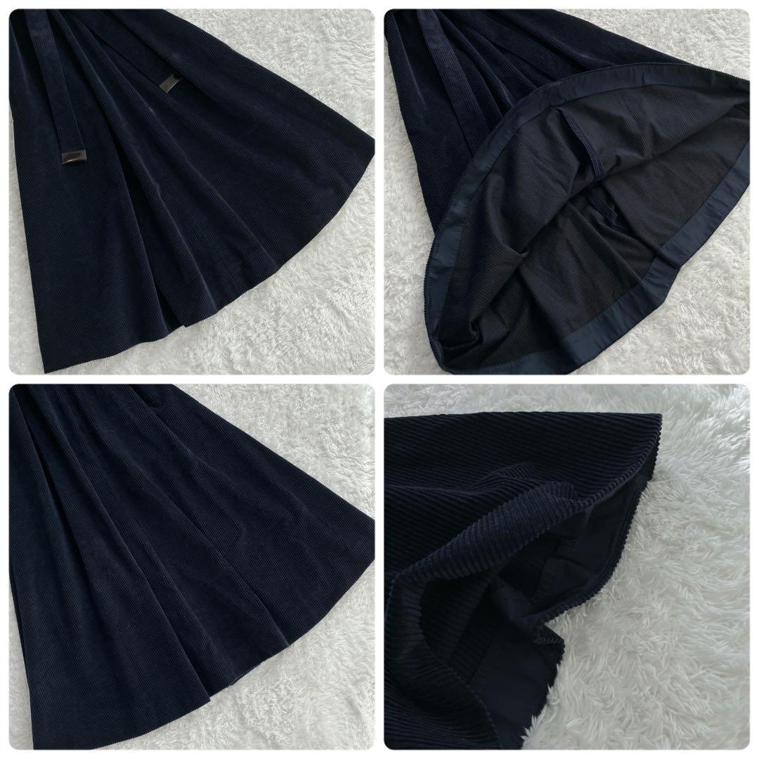 エスマックスマーラ✨ワンピース ベロア マキシリボン フレア Aライン 紺 36