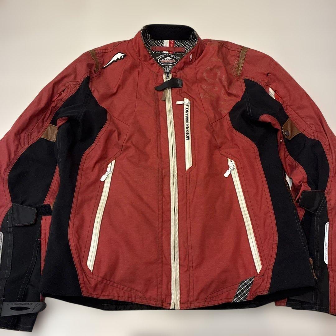 クシタニ ライダースジャケット レッド ナイロン バイカー 本革 使い バイク
