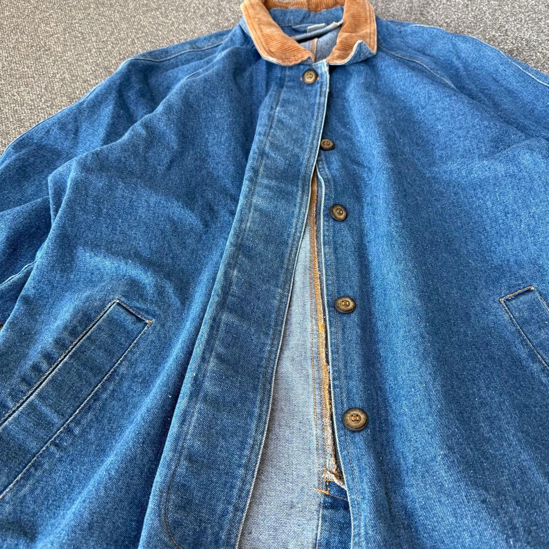 90s デニムロングコート　襟切替 コーデュロイ