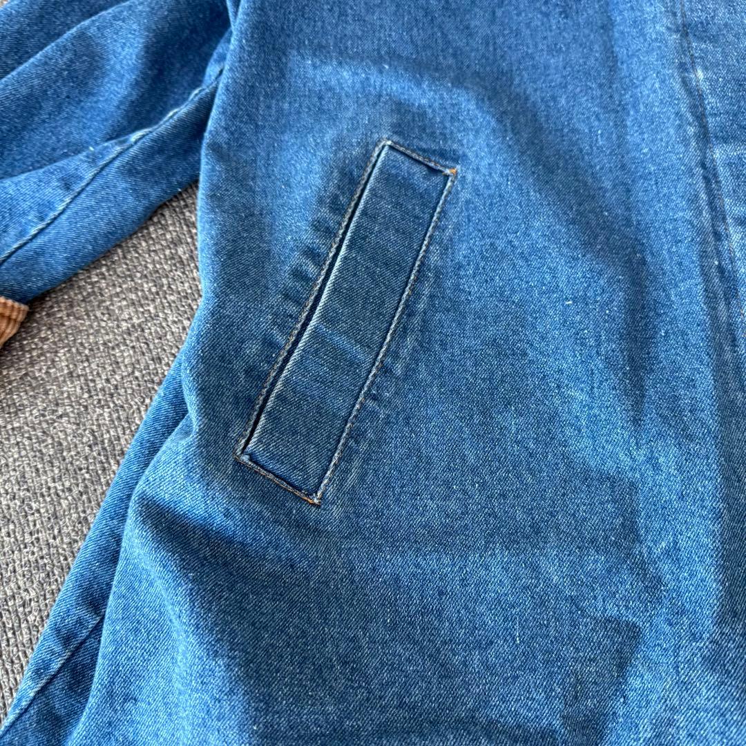 90s デニムロングコート　襟切替 コーデュロイ