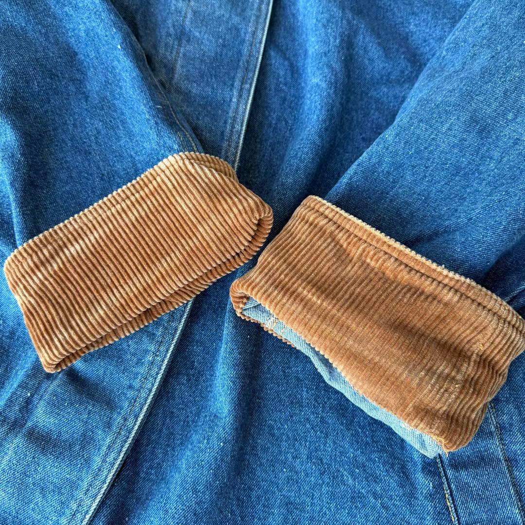 90s デニムロングコート　襟切替 コーデュロイ