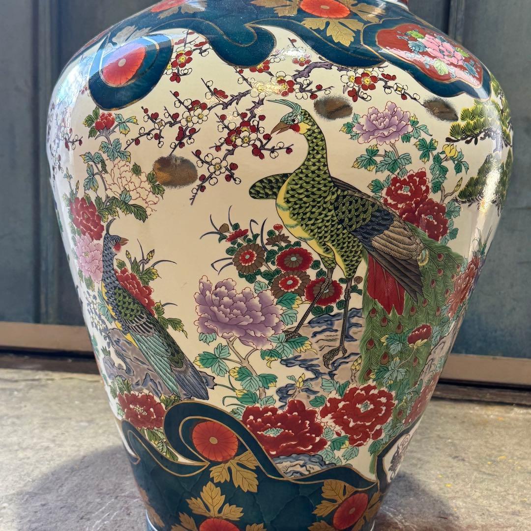 有田焼 金龍窯 博山作 金襴手 染錦 飾り壷 花鳥 高さ115cm 3個口発送