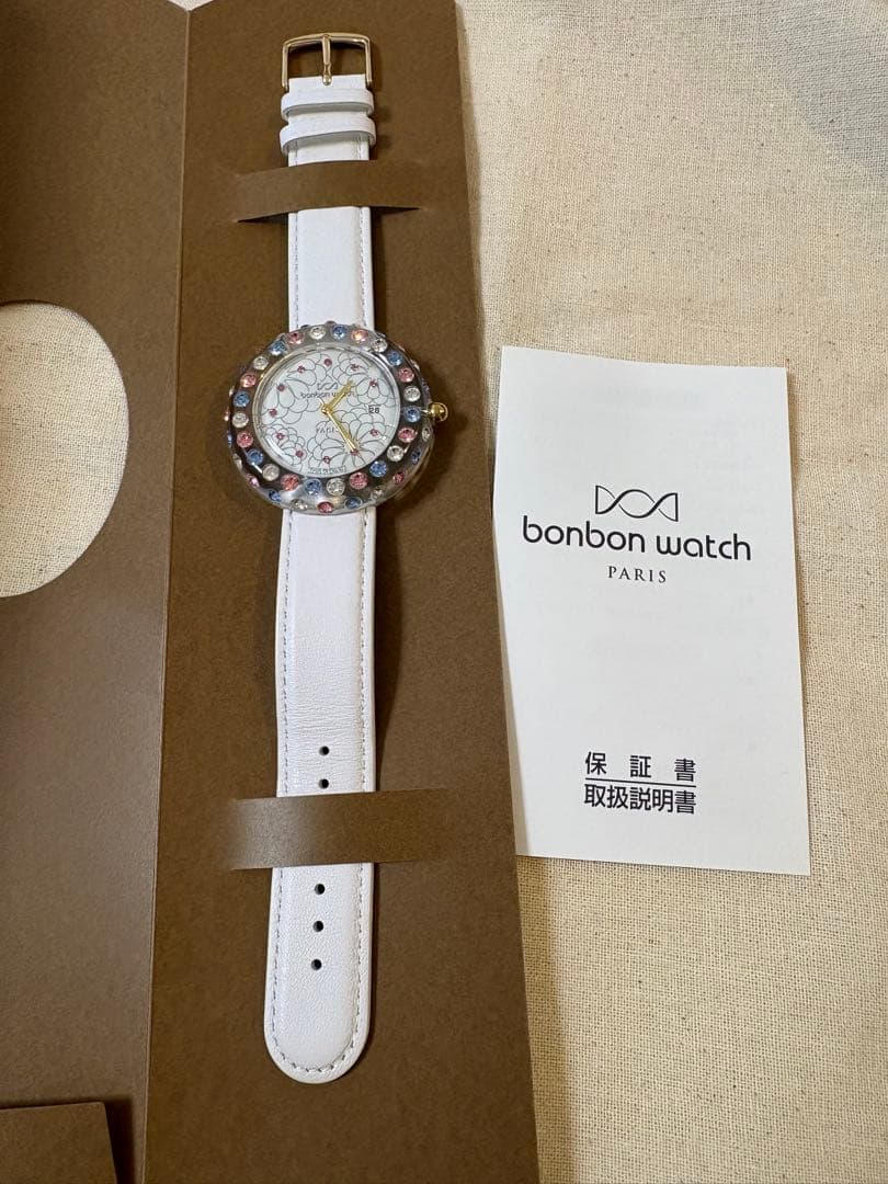 極美品⭐︎bonbon watch レインボーカメリア白蝶貝白ベルト/替ベルト付き
