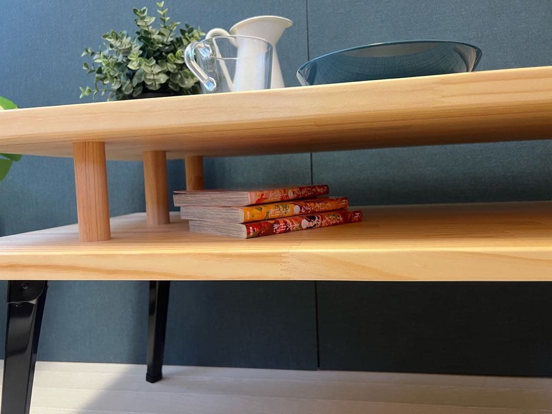 【在庫整理】 ローテーブル 長方形 収納付き 90cm パイン 折りたたみ脚