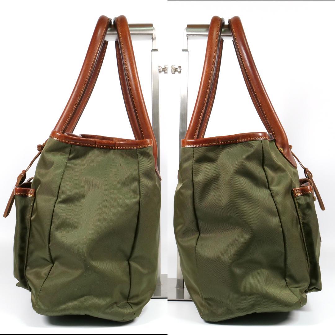 美品✨ フェリージ トートバッグ 11-52 ナイロン レザー カーキ