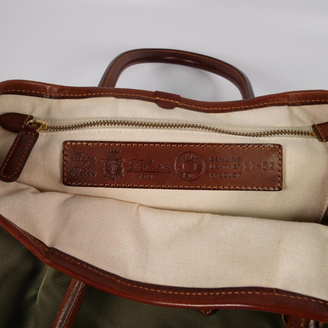 美品✨ フェリージ トートバッグ 11-52 ナイロン レザー カーキ
